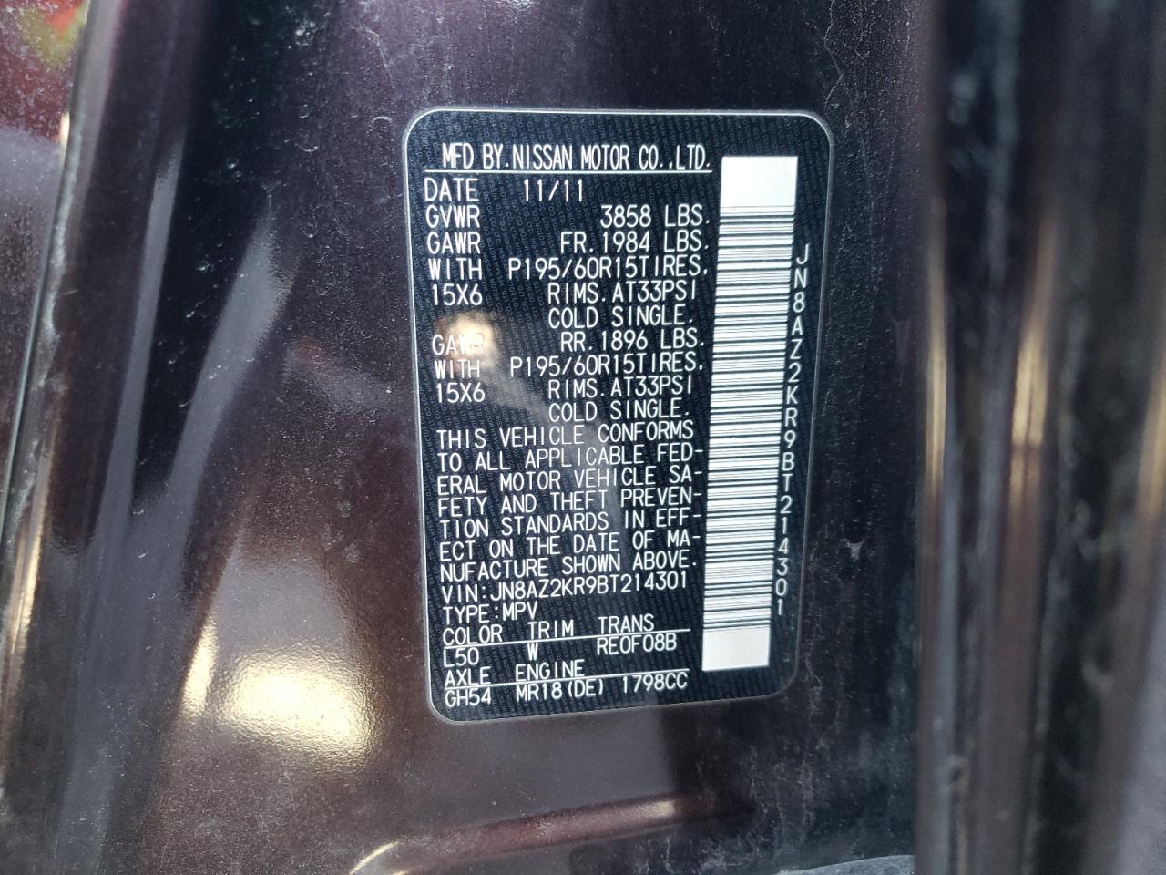 Photo 10 from auction – 2011 NISSAN CUBE BASE with VIN JN8AZ2KR9BT214301