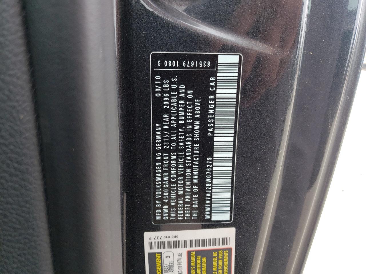 Photo 10 from auction – 2011 VOLKSWAGEN GTI with VIN WVWFV7AJ2BW076279