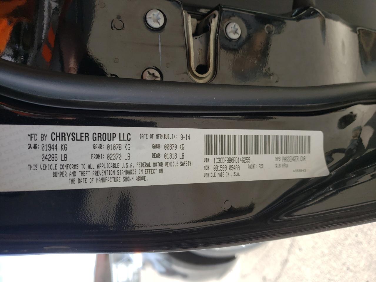 Photo 10 from auction – 2015 DODGE DART SXT with VIN 1C3CDFBB0FD146259