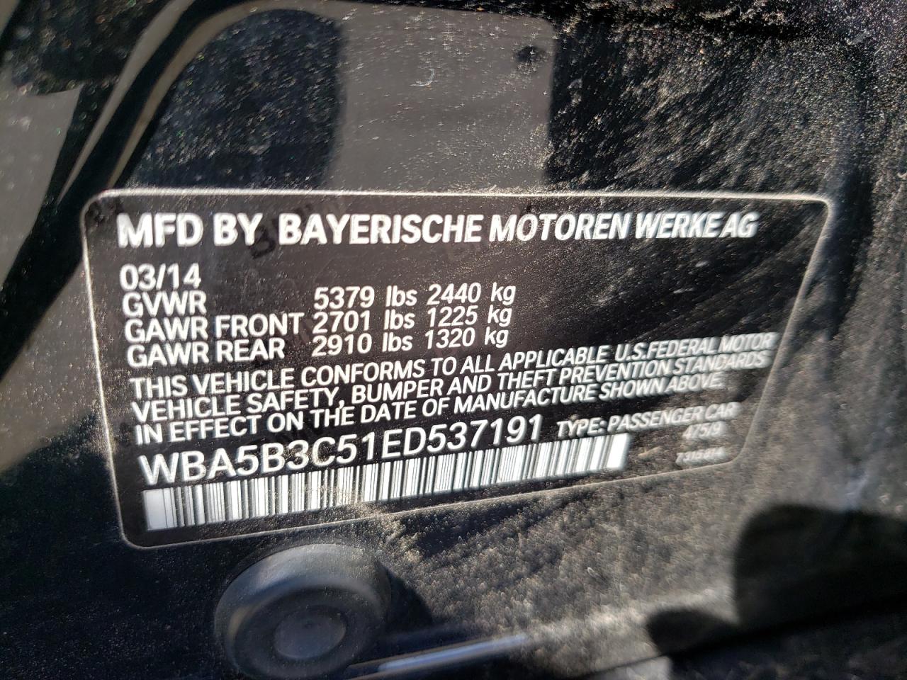 Photo 10 from auction – 2014 BMW 535 XI with VIN WBA5B3C51ED537191