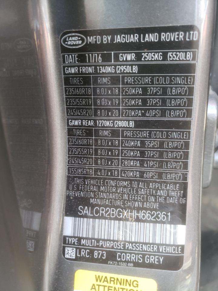 Photo 10 from auction – 2017 LAND ROVER DISCOVERY with VIN SALCR2BGXHH662361