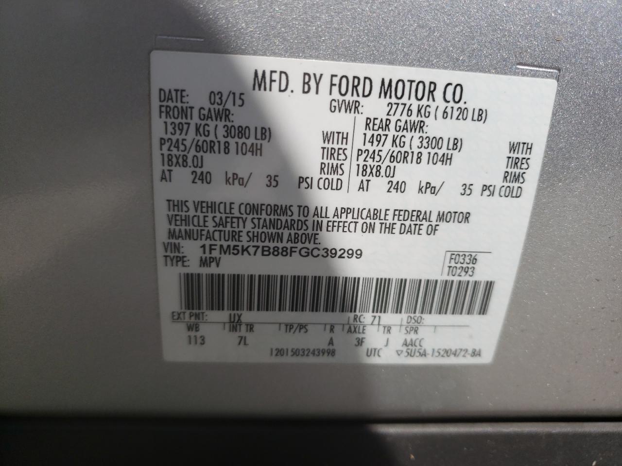 Photo 10 from auction – 2015 FORD EXPLORER with VIN 1FM5K7B88FGC39299