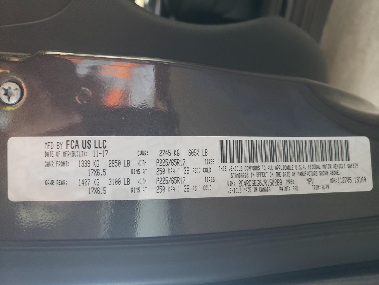 Photo 10 from auction – 2018 DODGE GRAND CARA with VIN 2C4RDGEG6JR150289