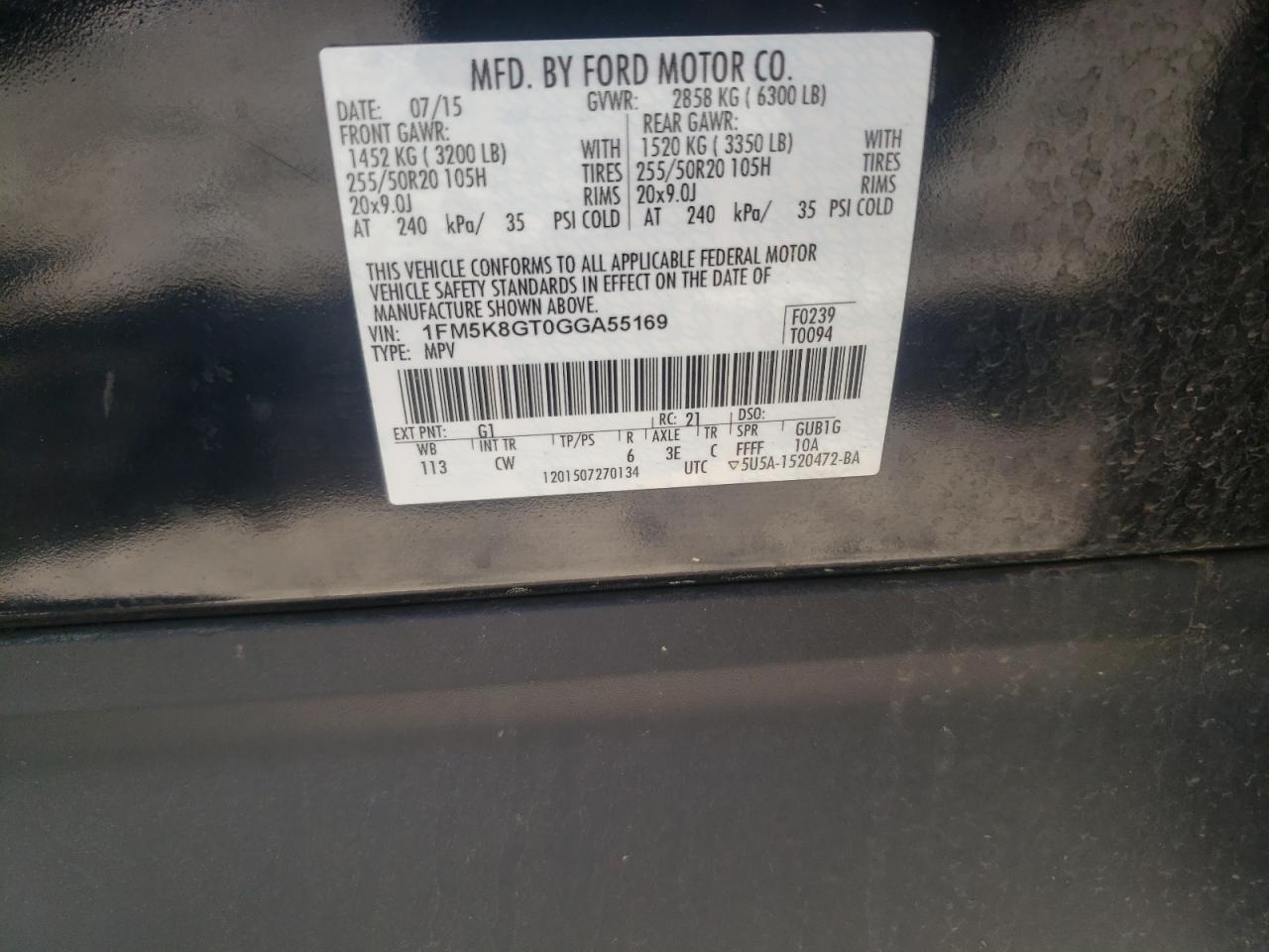 Photo 10 from auction – 2016 FORD EXPLORER S with VIN 1FM5K8GT0GGA55169