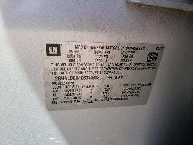 Photo 10 from auction – 2013 CHEVROLET EQUINOX LT with VIN 2GNALDEK4D6374838