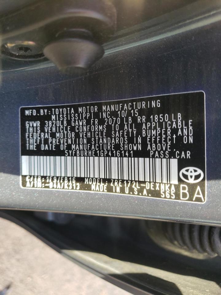 Photo 10 from auction – 2016 TOYOTA COROLLA L with VIN 5YFBURHE1GP416141