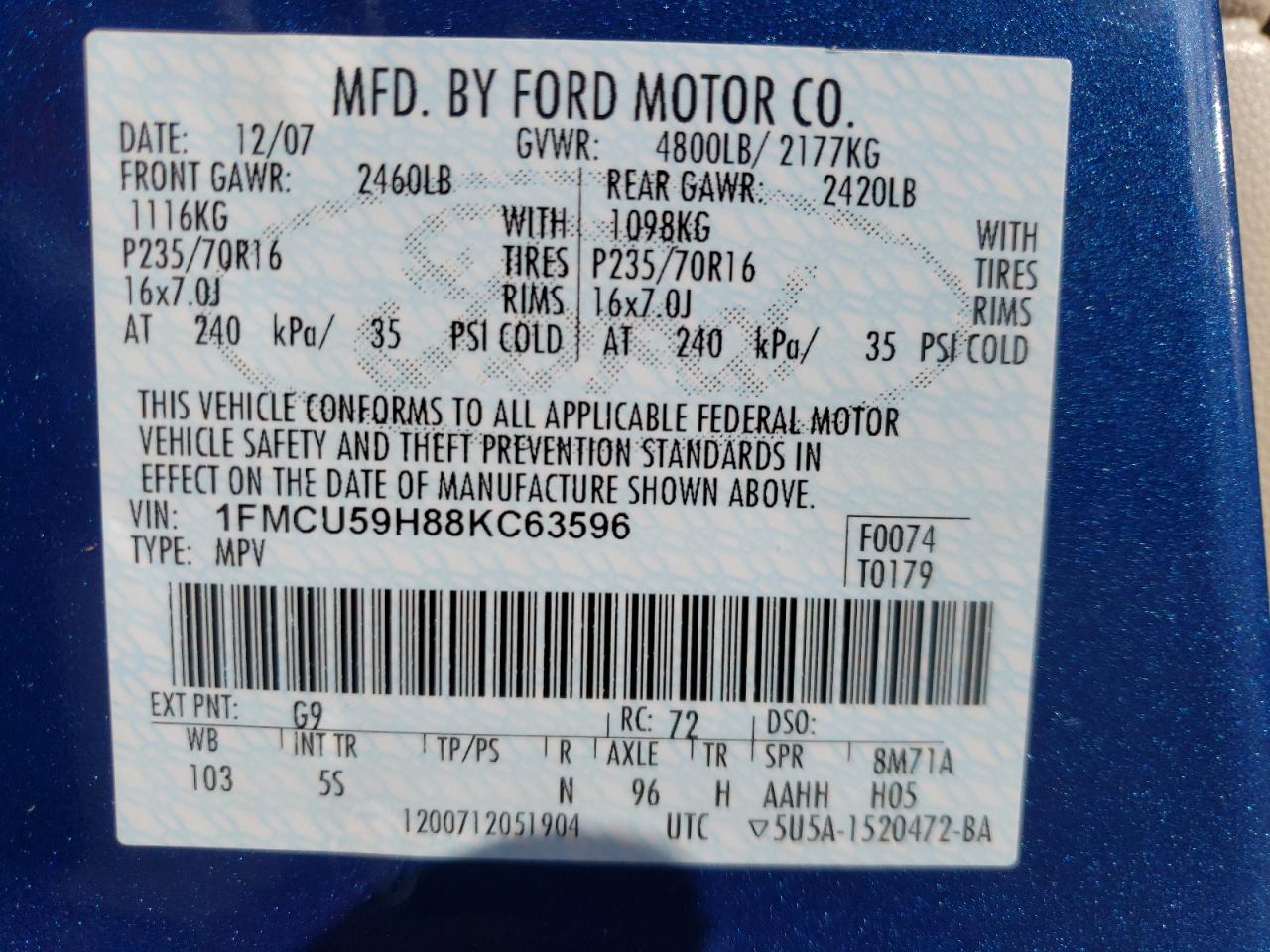 Photo 10 from auction – 2008 FORD ESCAPE HEV with VIN 1FMCU59H88KC63596