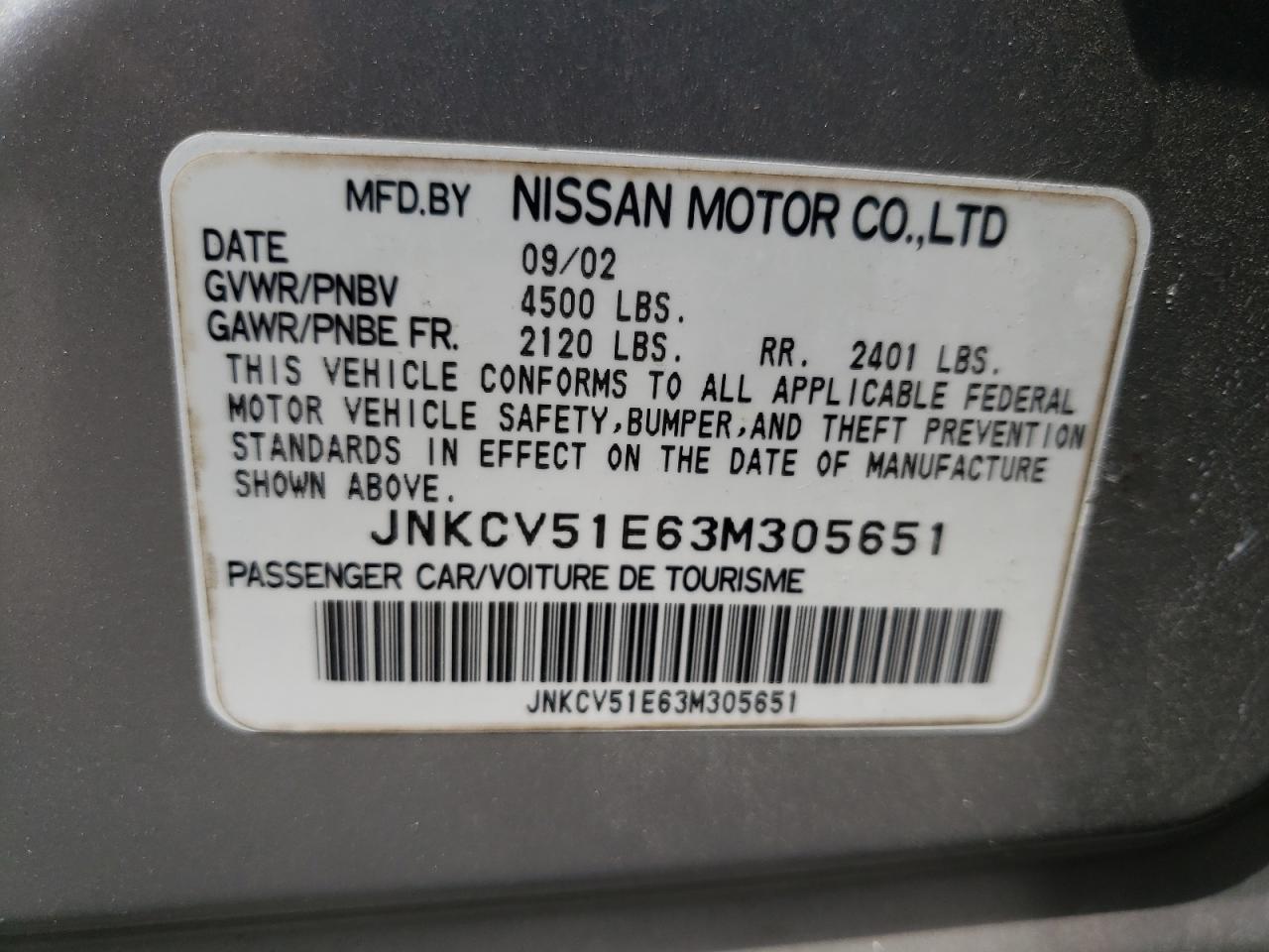 Photo 10 from auction – 2003 INFINITI G35 with VIN JNKCV51E63M305651