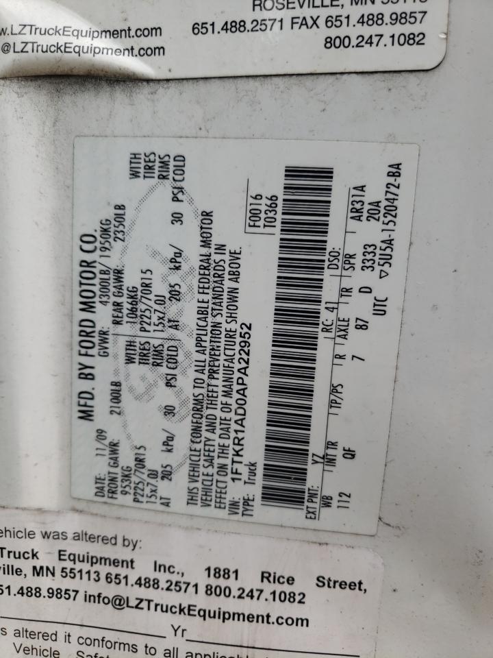 Foto 10 de la subasta – 2010 FORD RANGER con VIN 1FTKR1AD0APA22952