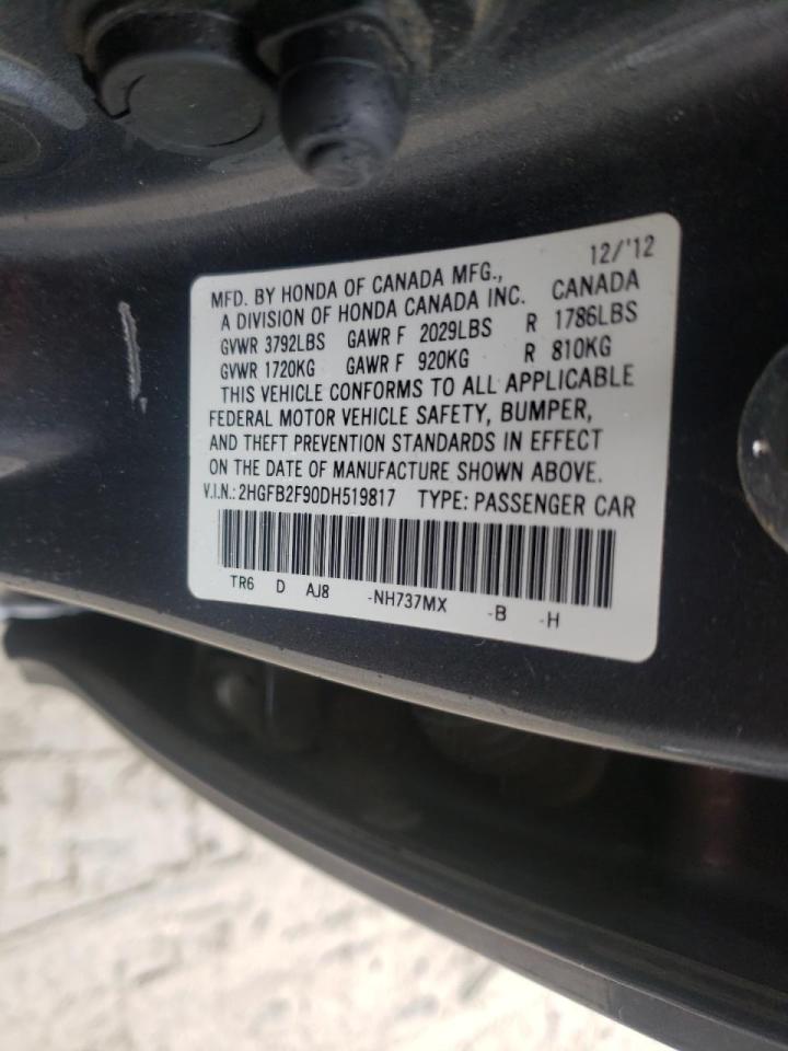 Photo 10 from auction – 2013 HONDA CIVIC EXL with VIN 2HGFB2F90DH519817