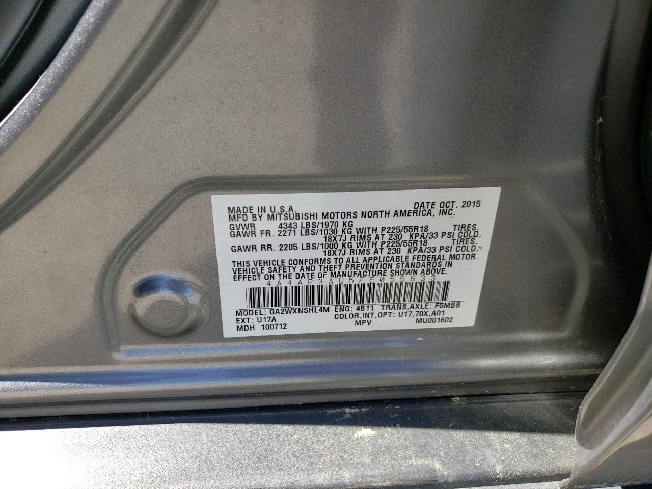 صورة رقم 10 من المزاد - 2015 MITSUBISHI OUTLANDER مع VIN 4A4AP3AU5FE055633