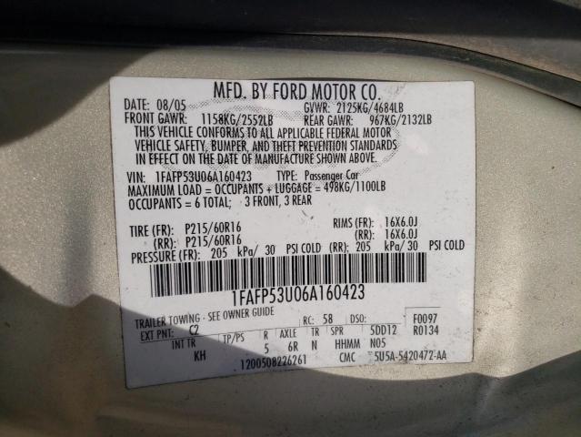 Photo 10 from auction – 2006 FORD TAURUS SE with VIN 1FAFP53U06A160423