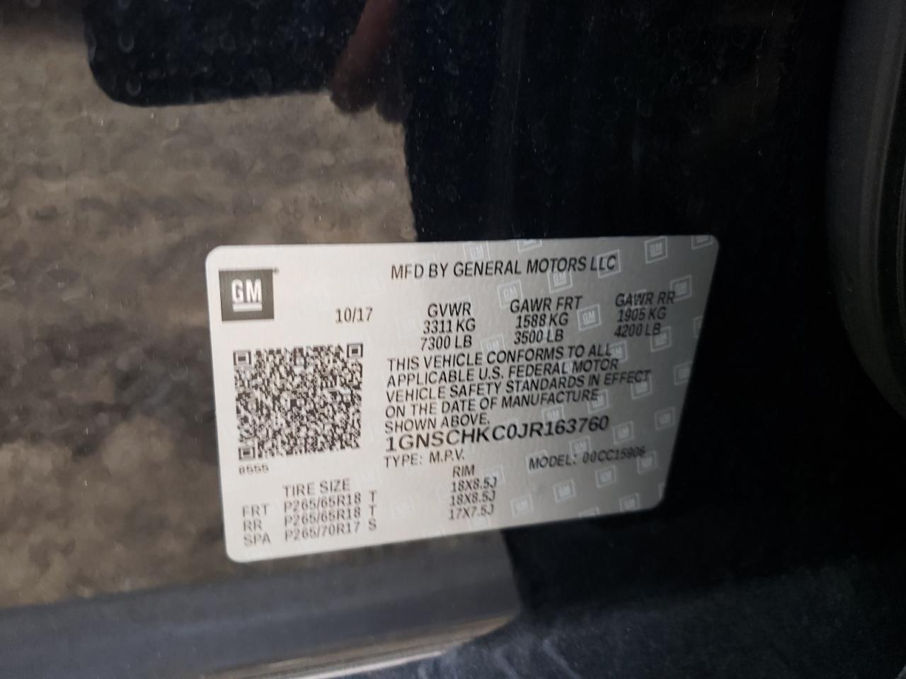 Photo 10 from auction – 2018 CHEVROLET SUBURBAN C with VIN 1GNSCHKC0JR163760