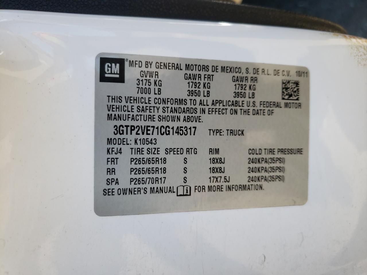 Photo 10 from auction – 2012 GMC SIERRA K15 with VIN 3GTP2VE71CG145317