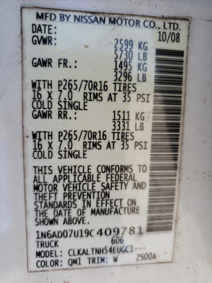 Photo 10 from auction – 2009 NISSAN FRONTIER C with VIN 1N6AD07U19C409781