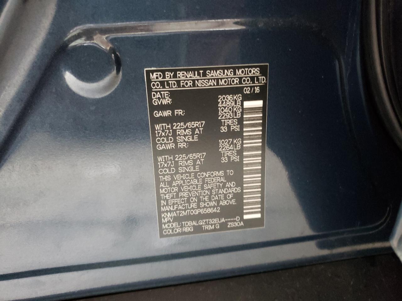 Photo 10 from auction – 2016 NISSAN ROGUE S with VIN KNMAT2MT0GP658642