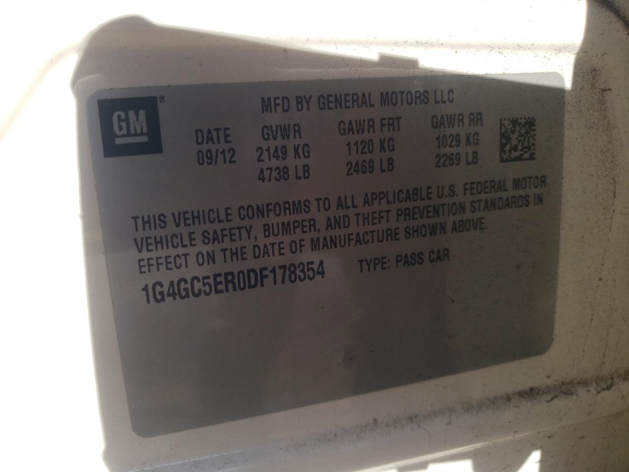 Photo 10 from auction – 2013 BUICK LACROSSE with VIN 1G4GC5ER0DF178354