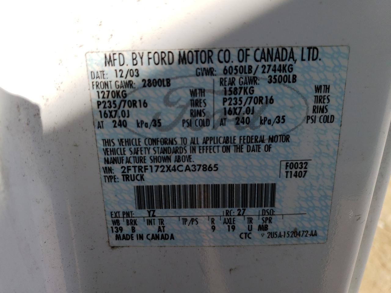 Photo 10 from auction – 2004 FORD F-150 HERI with VIN 2FTRF172X4CA37865