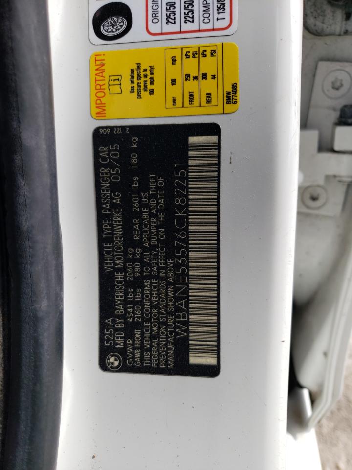 Photo 10 from auction – 2006 BMW 525 I with VIN WBANE53576CK82251