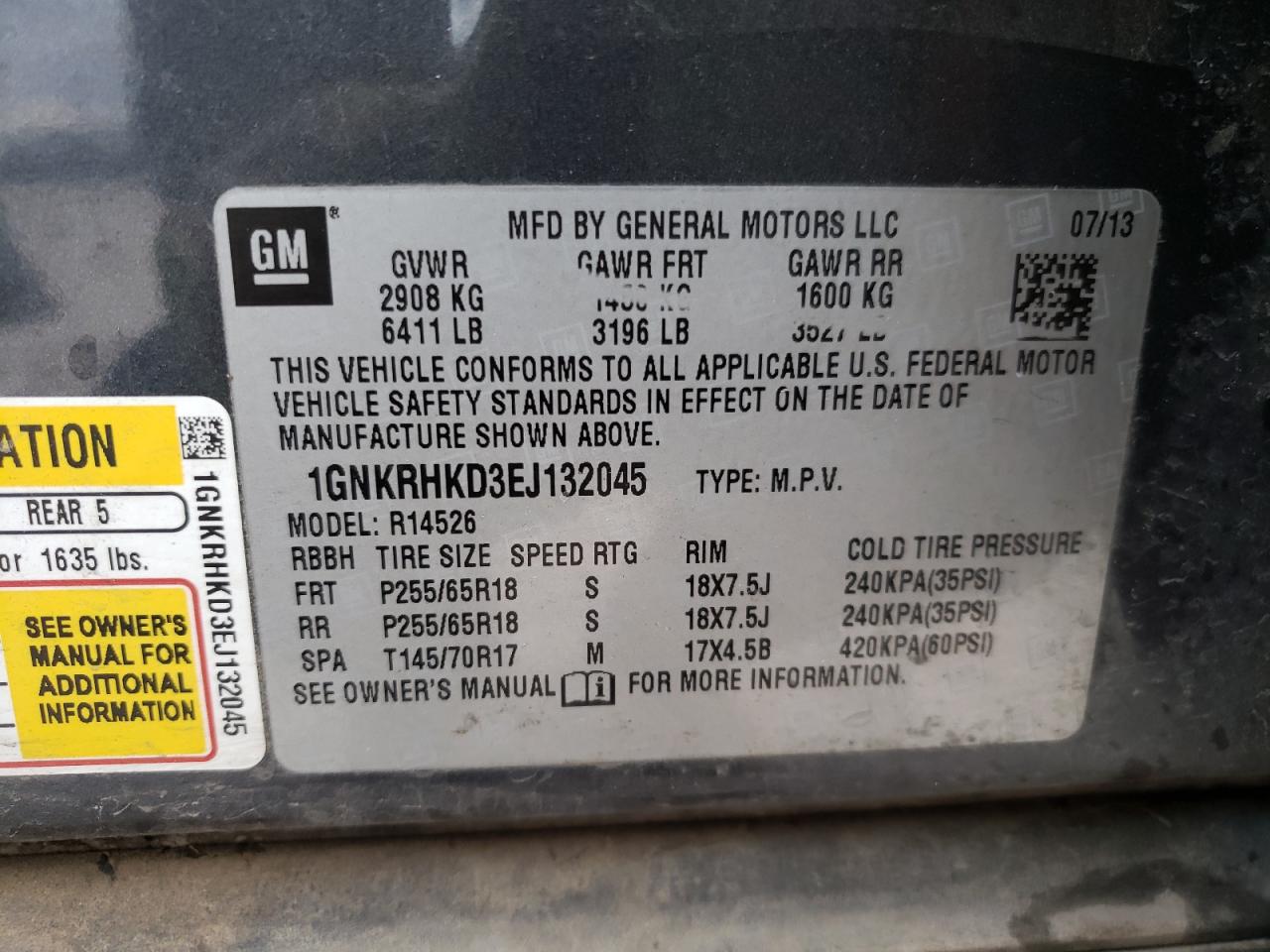 Photo 10 from auction – 2014 CHEVROLET TRAVERSE L with VIN 1GNKRHKD3EJ132045