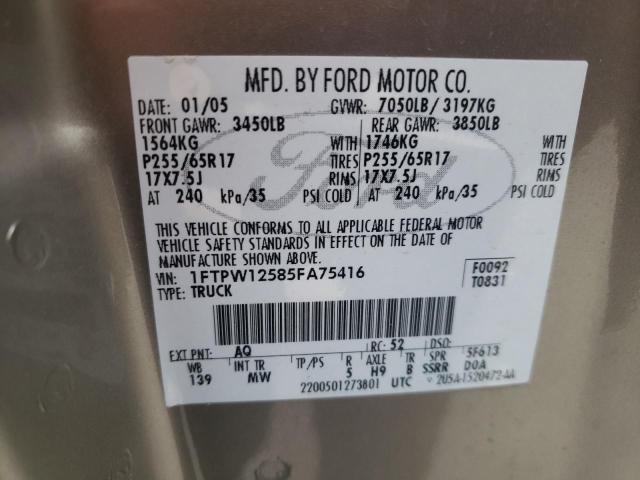 Photo 10 from auction – 2005 FORD F150 SUPER with VIN 1FTPW12585FA75416