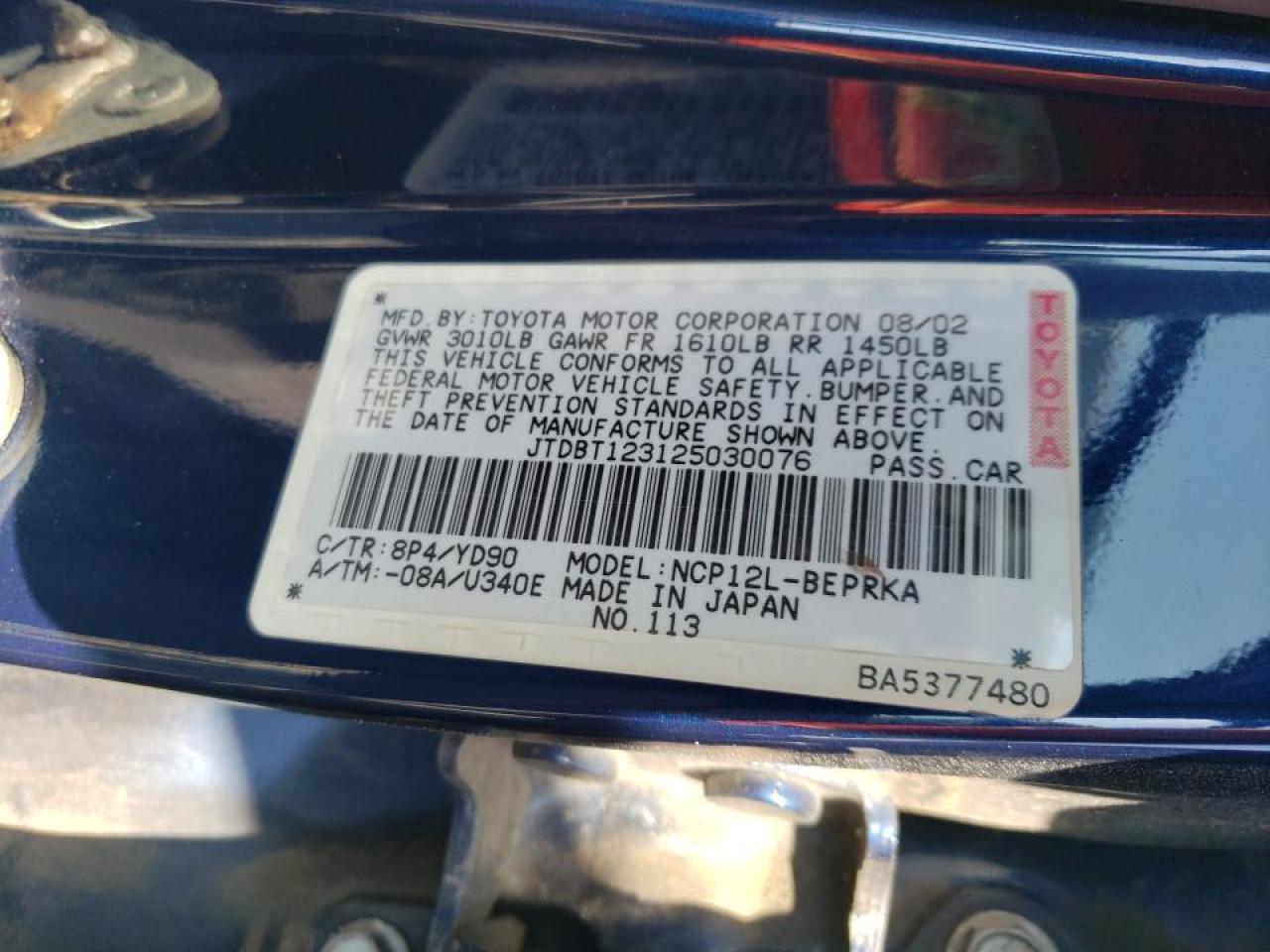 Photo 10 from auction – 2002 TOYOTA ECHO with VIN JTDBT123125030076