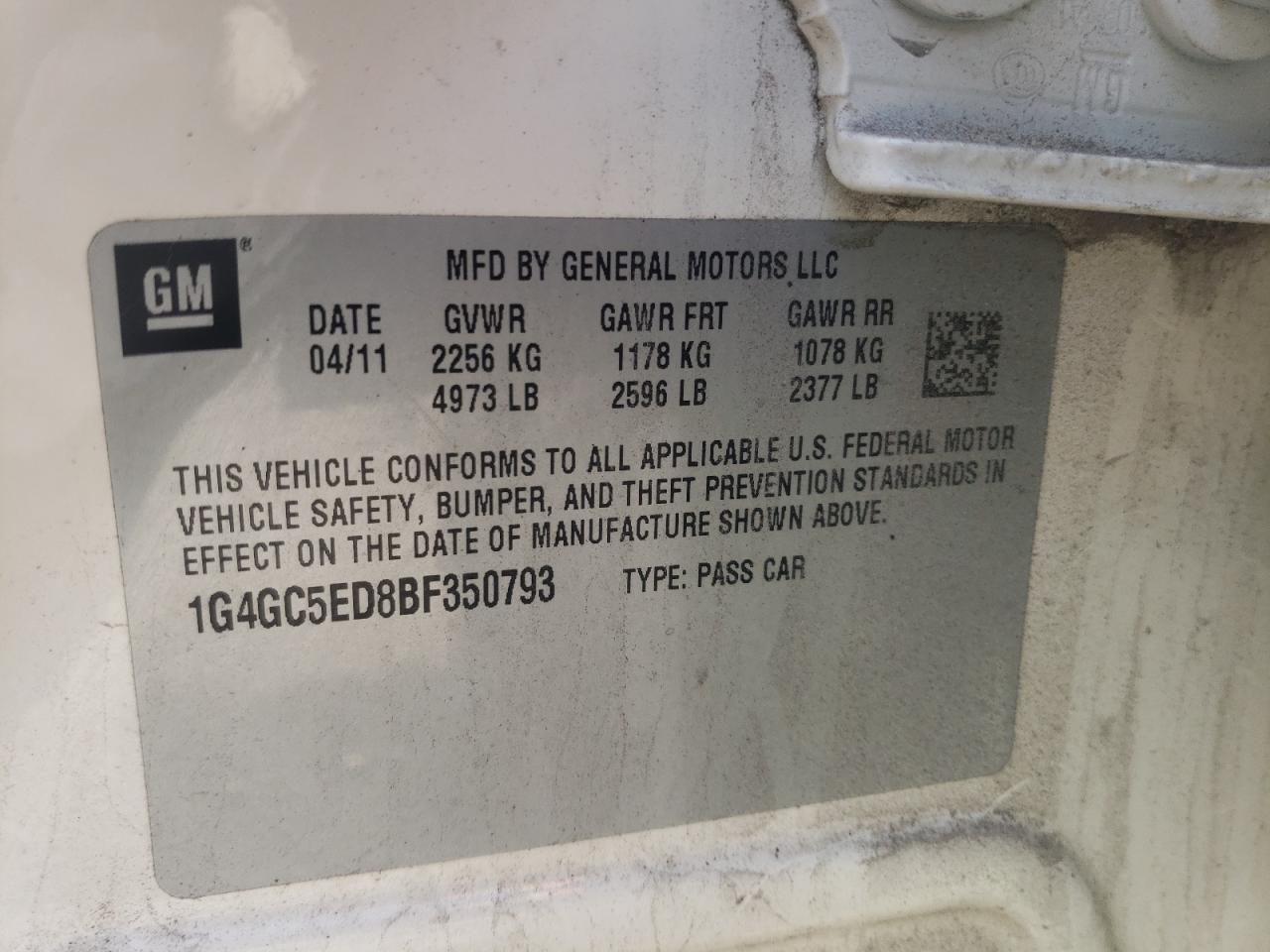 Photo 10 from auction – 2011 BUICK LACROSSE C with VIN 1G4GC5ED8BF350793