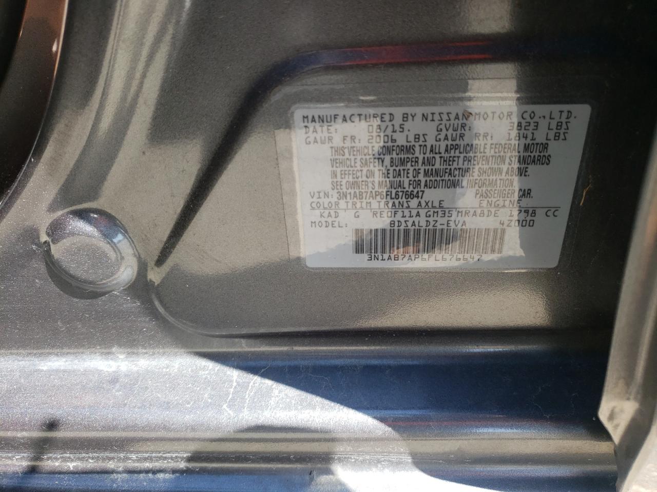 Photo 10 from auction – 2015 NISSAN SENTRA S with VIN 3N1AB7AP6FL676647