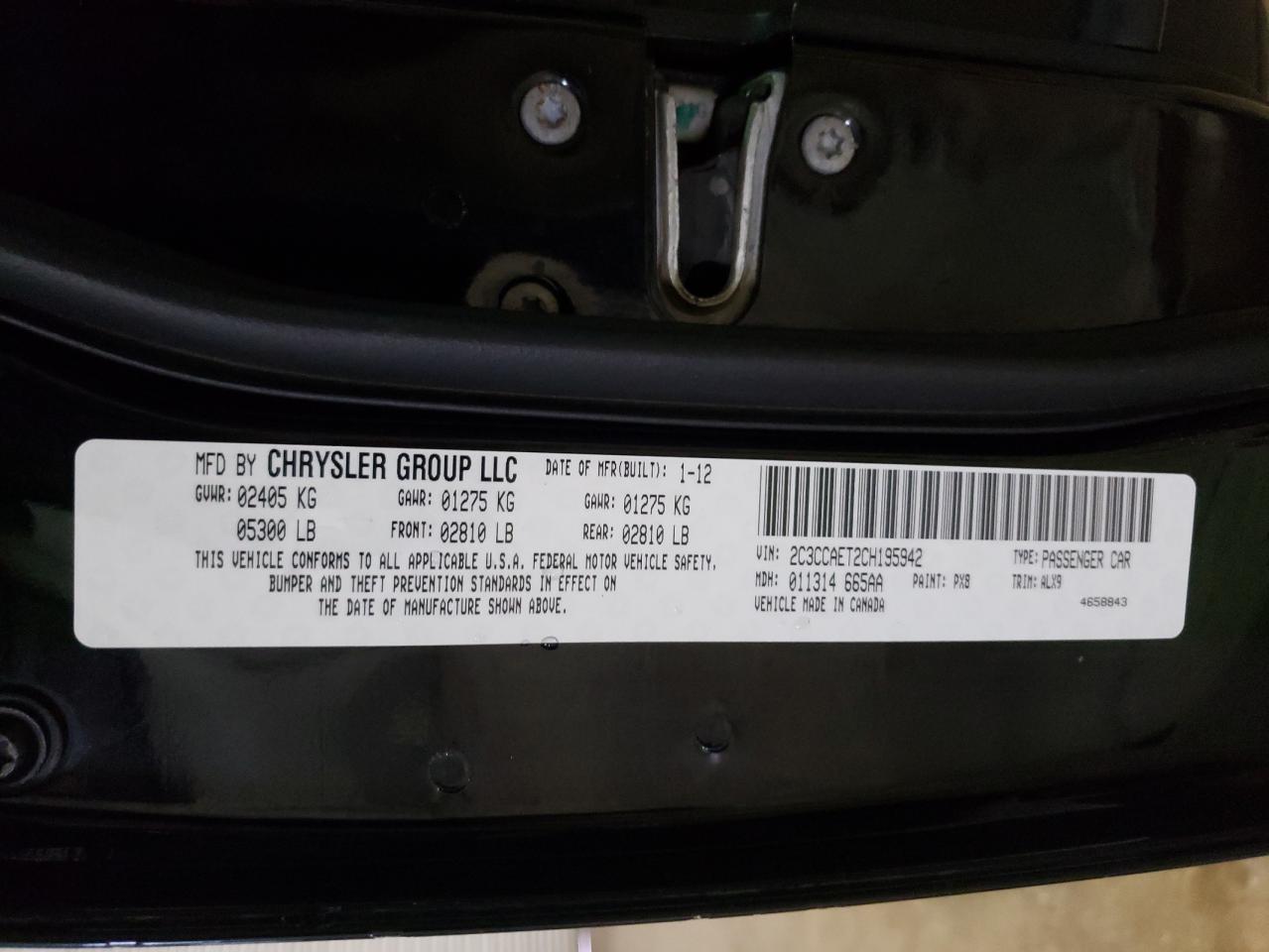 Photo 10 from auction – 2012 CHRYSLER 300C with VIN 2C3CCAET2CH195942