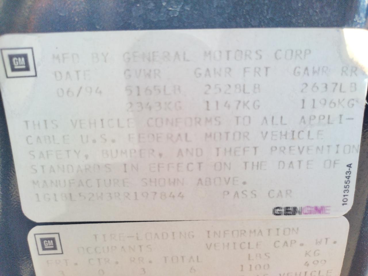 Photo 10 from auction – 1994 CHEVROLET CAPRICE CL with VIN 1G1BL52W3RR197844