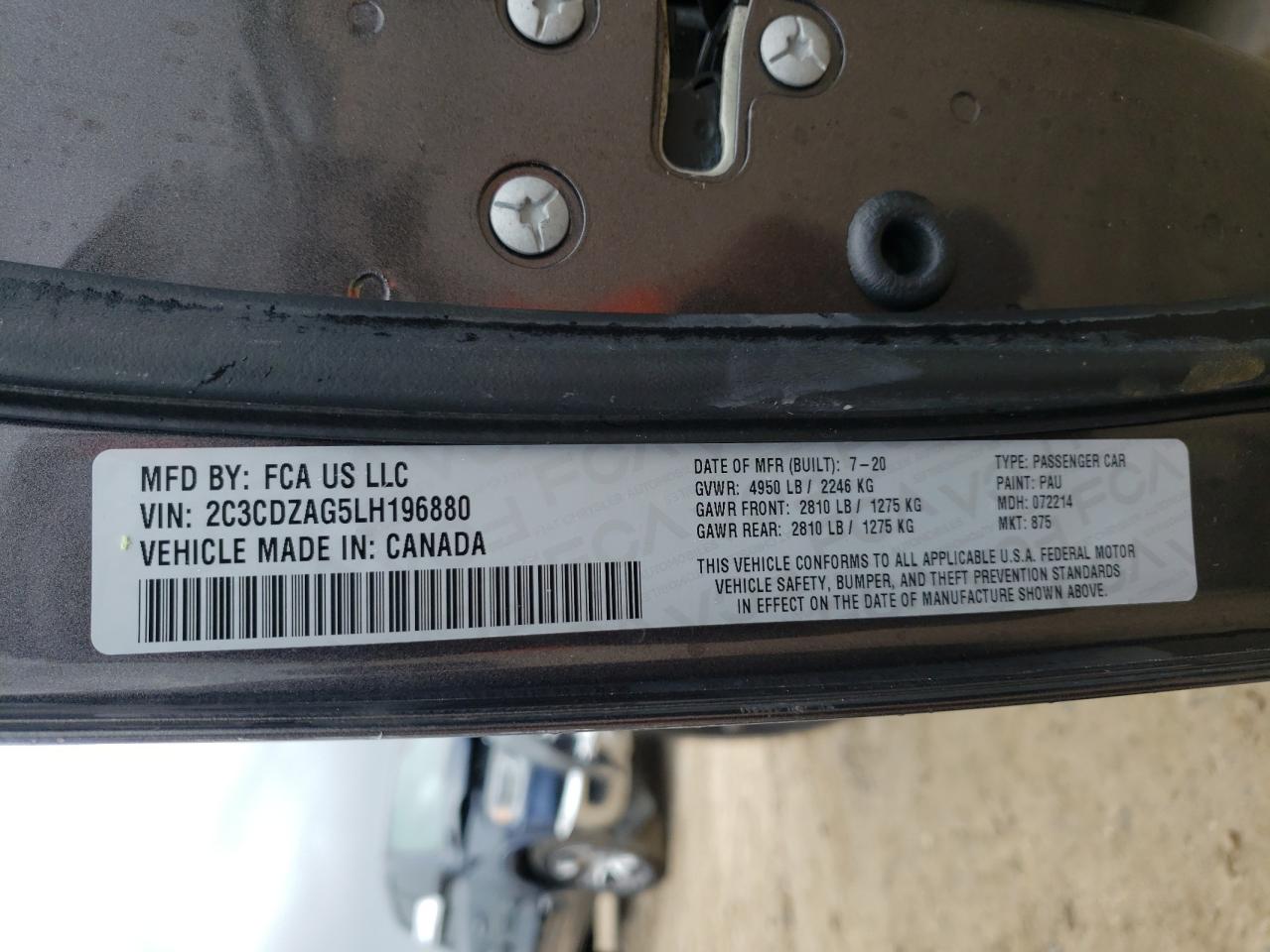 Photo 10 from auction – 2020 DODGE CHALLENGER with VIN 2C3CDZAG5LH196880