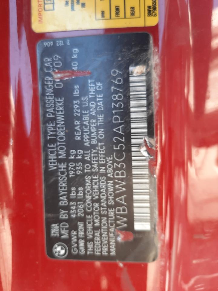 Photo 10 from auction – 2010 BMW 328 I with VIN WBAWB3C52AP138769