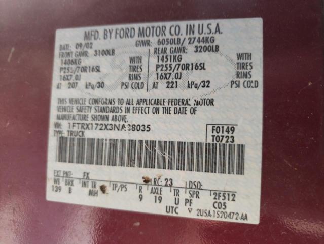 Photo 10 from auction – 2003 FORD F150 with VIN 1FTRX172X3NA38035
