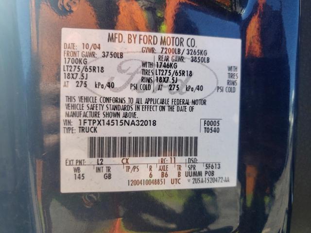Photo 10 from auction – 2005 FORD F150 with VIN 1FTPX14515NA32018