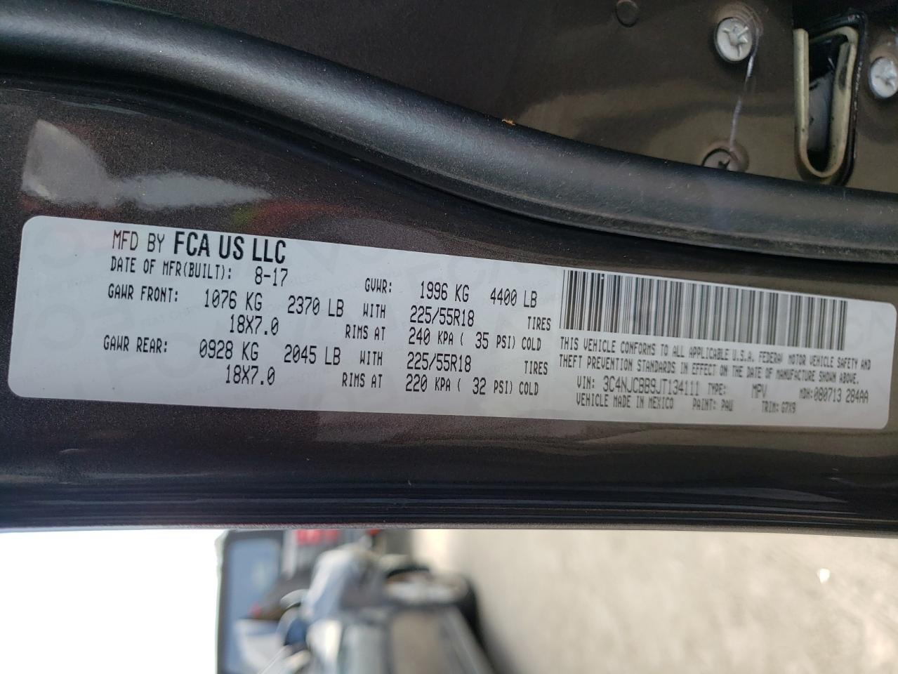 Photo 10 from auction – 2018 JEEP COMPASS LA with VIN 3C4NJCBB9JT134111