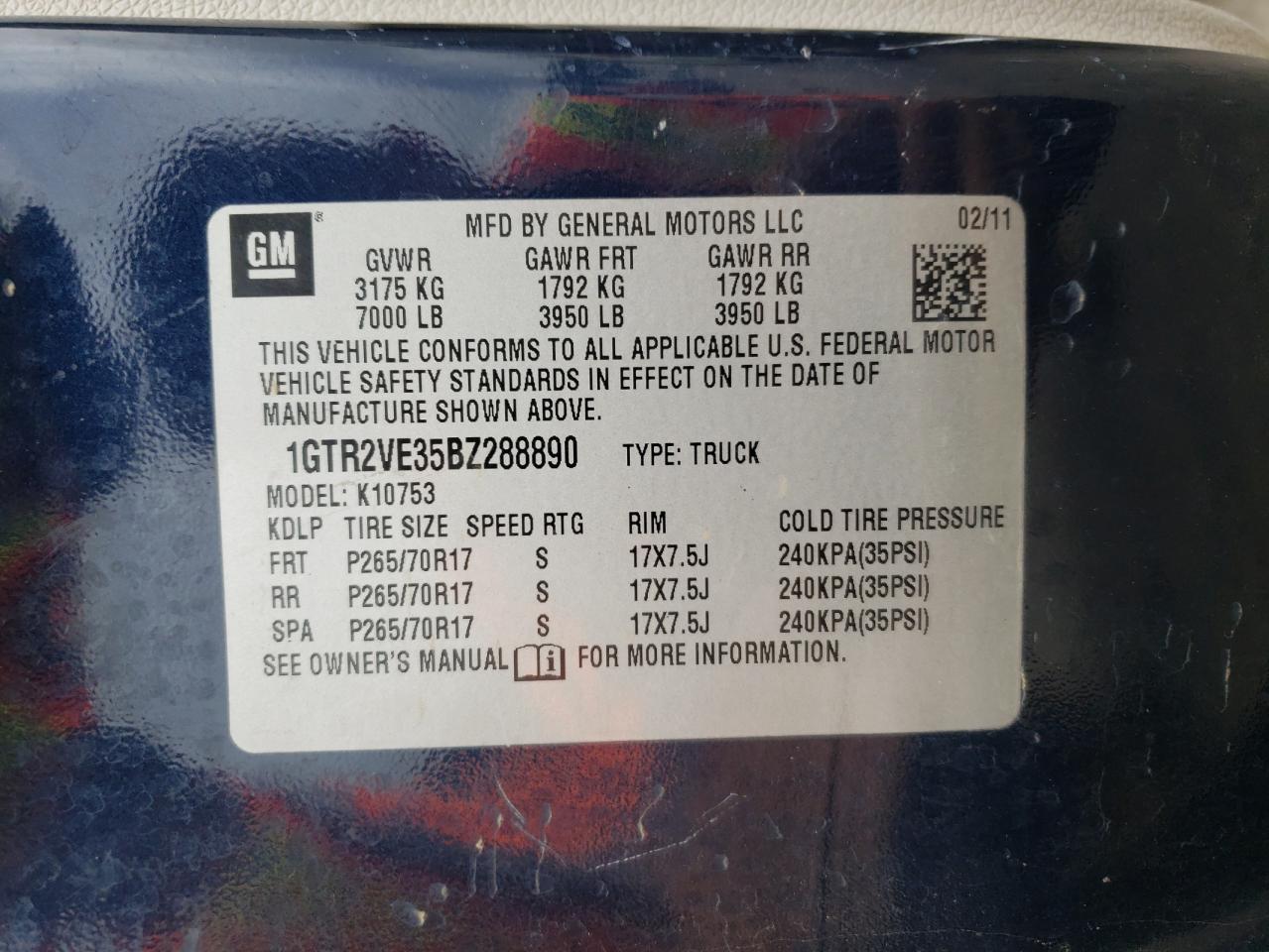 Photo 10 from auction – 2011 GMC SIERRA K15 with VIN 1GTR2VE35BZ288890