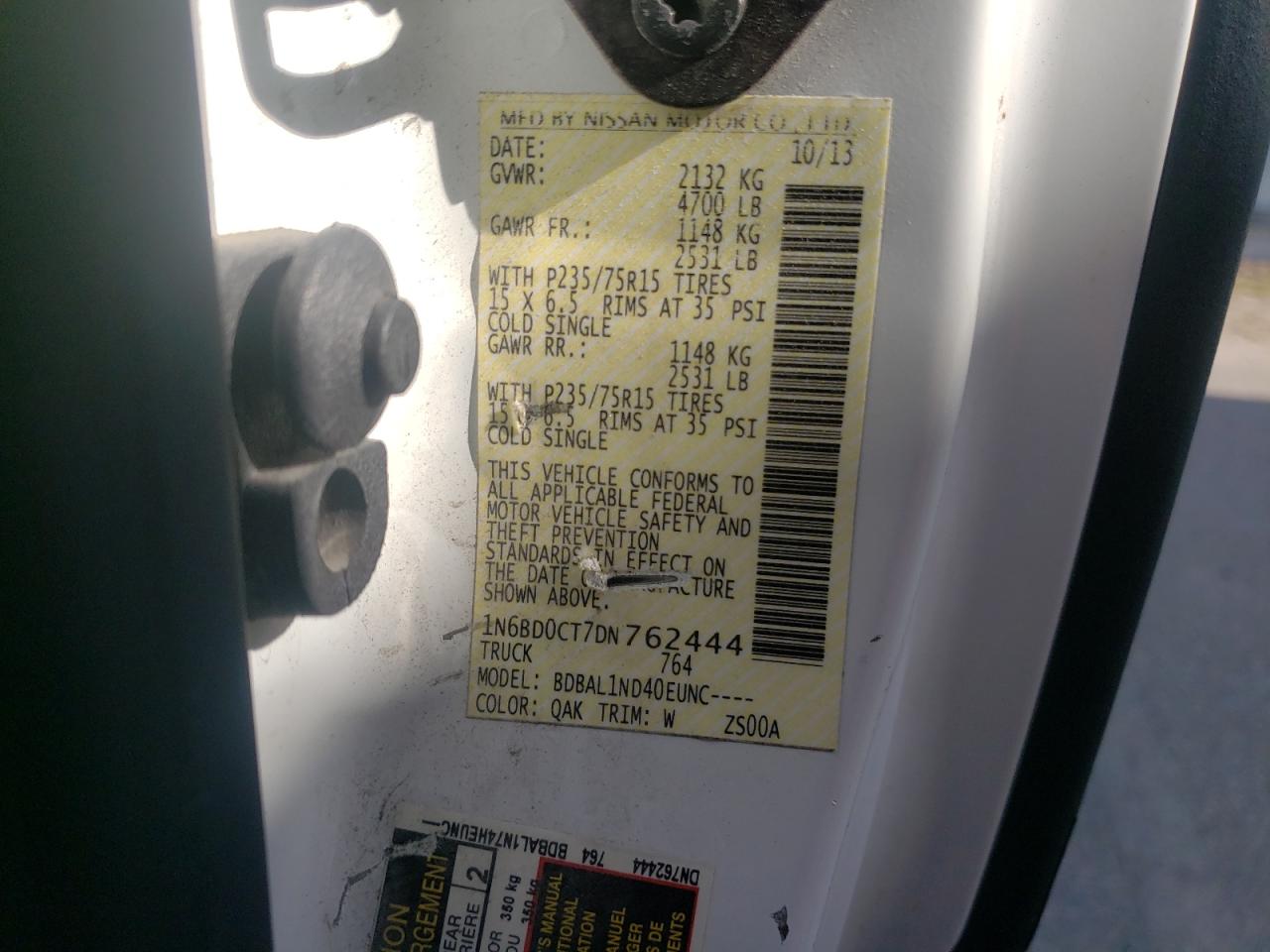 Photo 10 from auction – 2011 NISSAN FRONTIER S with VIN 1N6BD0CT1BC424644