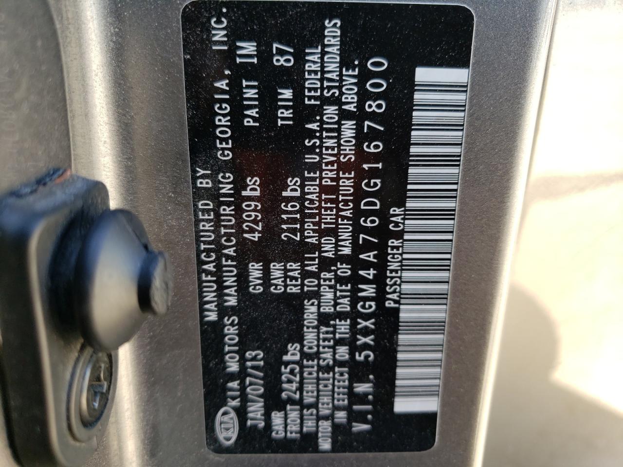 Photo 10 from auction – 2013 KIA OPTIMA LX with VIN 5XXGM4A76DG167800