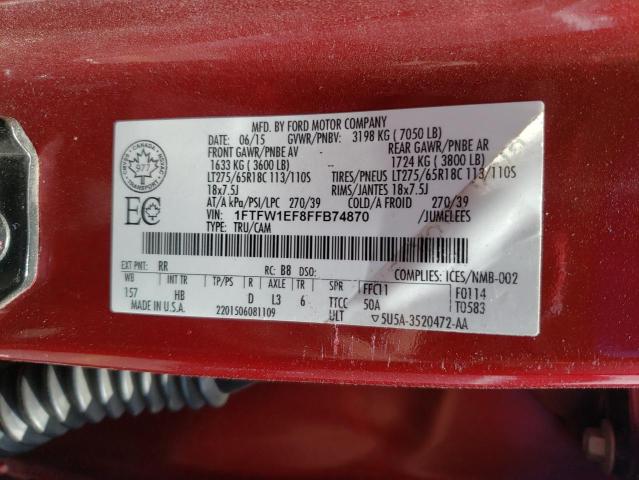 FORD F150 SUPER 2015 with VIN 1FTFW1EF8FFB74870 - Photo from auction