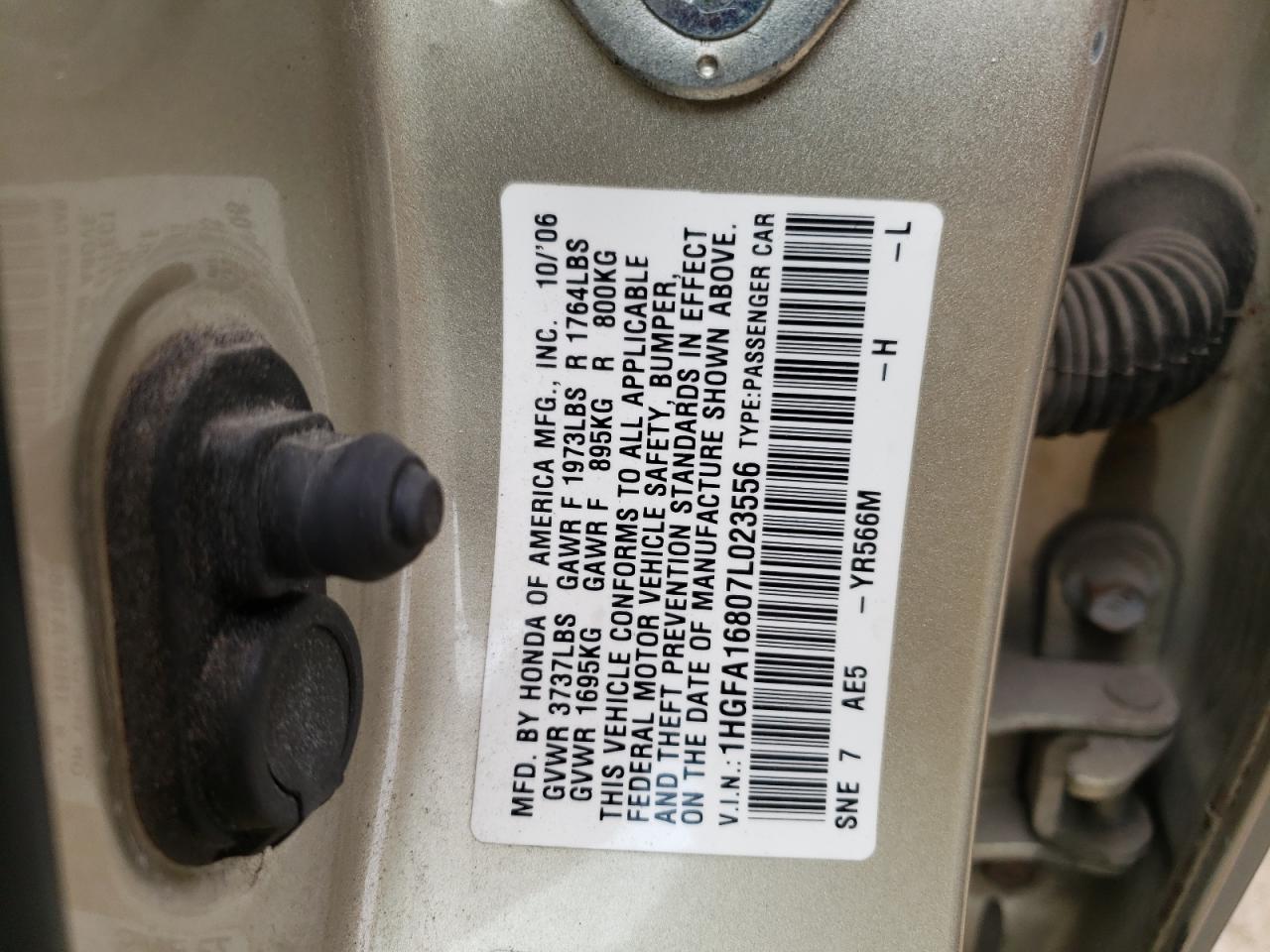 Photo 10 from auction – 2007 HONDA CIVIC EX with VIN 1HGFA16807L023556