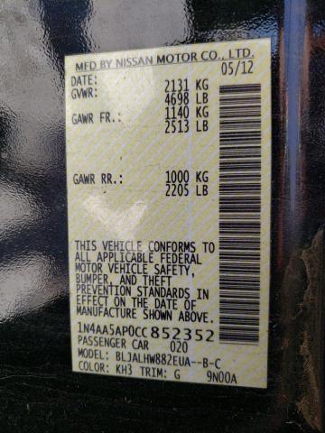 Photo 10 from auction – 2012 NISSAN MAXIMA S with VIN 1N4AA5AP0CC852352