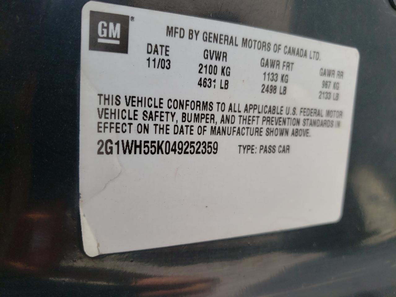 Photo 10 from auction – 2004 CHEVROLET IMPALA LS with VIN 2G1WH55K049252359