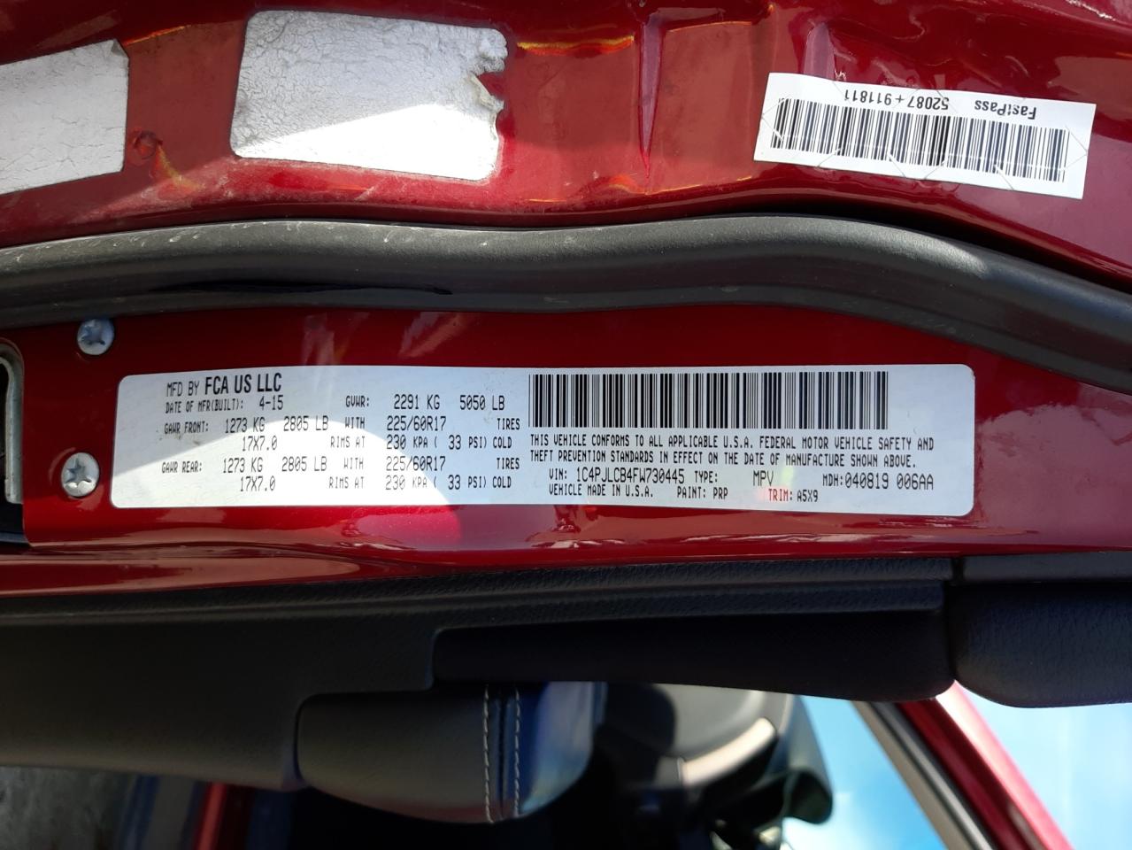 Photo 10 from auction – 2015 JEEP CHEROKEE L with VIN 1C4PJLCB4FW730445