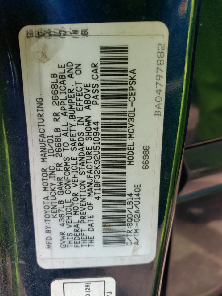 Photo 10 from auction – 2002 TOYOTA CAMRY LE with VIN 4T1BF32K92U510944