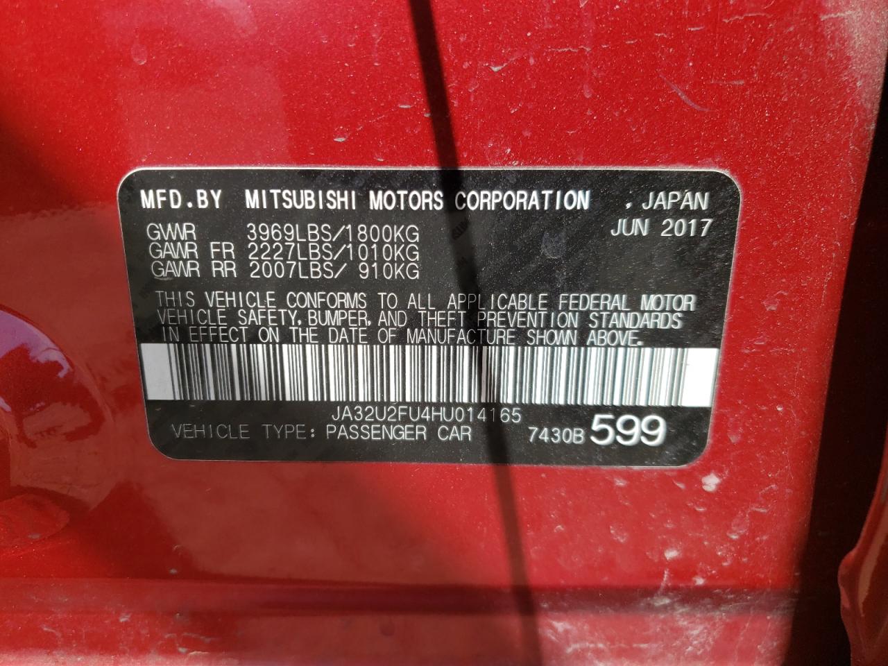 Photo 10 from auction – 2017 MITSUBISHI LANCER ES with VIN JA32U2FU4HU014165