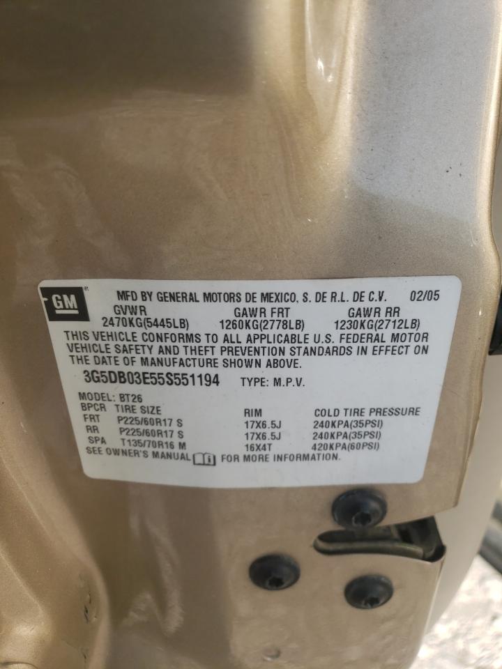 Photo 10 from auction – 2005 BUICK RENDEZVOUS with VIN 3G5DB03E55S551194