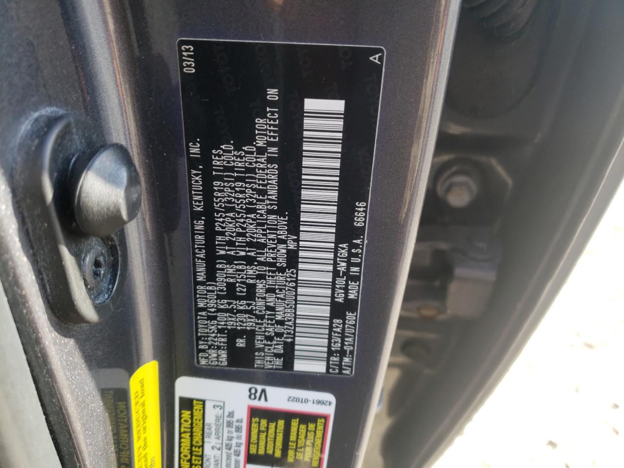 Photo 10 from auction – 2013 TOYOTA VENZA LE with VIN 4T3ZA3BB5DU076125