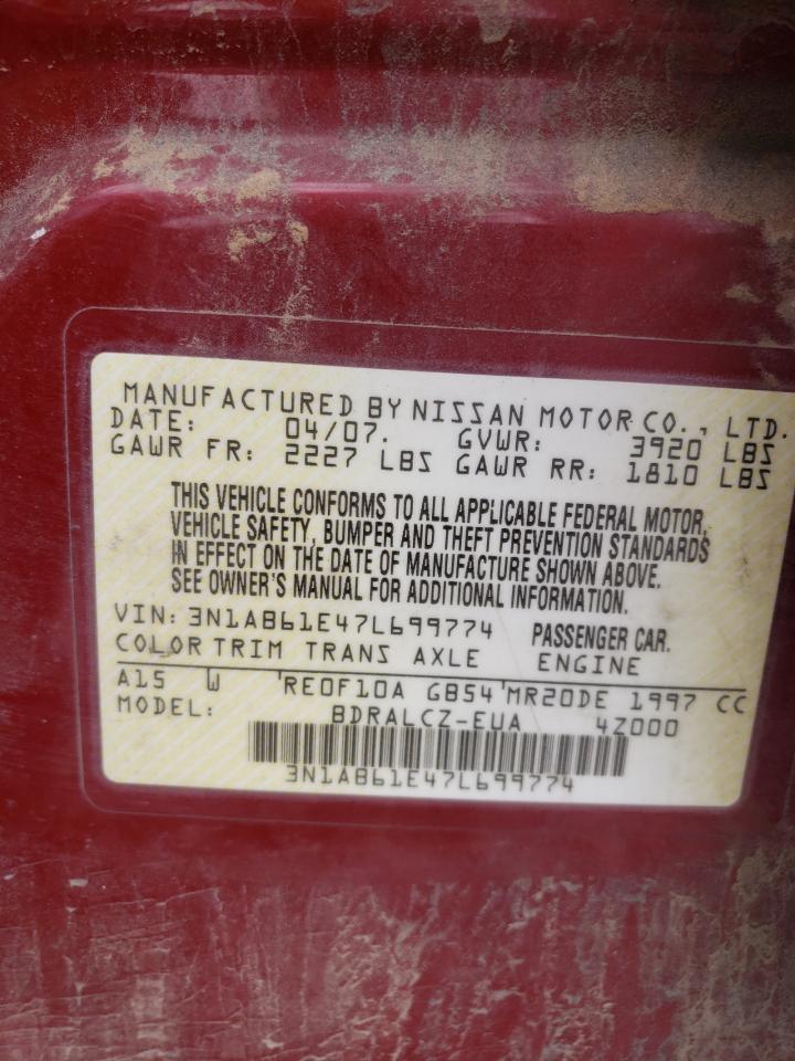 Photo 10 from auction – 2007 NISSAN SENTRA 2.0 with VIN 3N1AB61E47L699774
