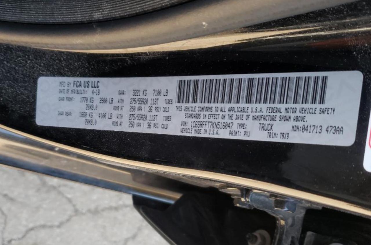 Photo 10 from auction – 2019 RAM 1500 BIG H with VIN 1C6SRFFT7KN516047