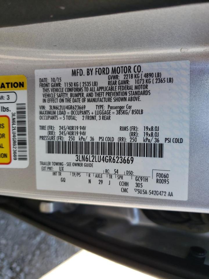 Photo 10 from auction – 2016 LINCOLN MKZ HYBRID with VIN 3LN6L2LU4GR623669